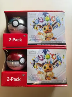 2 POKEMON PRISMATIC EVOLUTIONS ETB ELITE TRAINER BOX & POKEBALL SAMS CLUB BUNDLE - Image 1