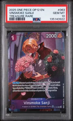 2025 ONE PIECE OP12-LEGACY OF THE MASTER TREASURE RARE VINSMOKE SANJI PSA 10 - Image 1