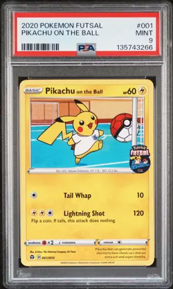 2020 POKEMON FUTSAL #001 PIKACHU ON THE BALL PSA 9 - Image 1