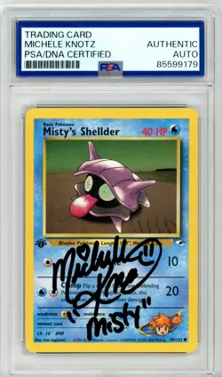 PSA Signed Michele Knotz Pokemon TCG Misty's Shellder 089/132 Gym Heroes Regular - Image 1