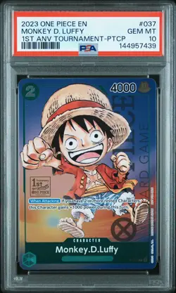 2023 ONE PIECE PROMO #P-037 MONKEY.D.LUFFY 1ST ANNIVERSARY TOURNAMENT PSA 10 - Image 1
