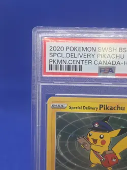 Pokemon Center Canada Special Delivery Pikachu SWSH074 Cosmo Holo W/ Swirl PSA 9 - Image 5