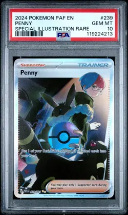 2024 POKEMON PAF EN-PALDEAN FATES SPECIAL ILLUSTRATION RARE #239 PENNY PSA 10 - Image 1