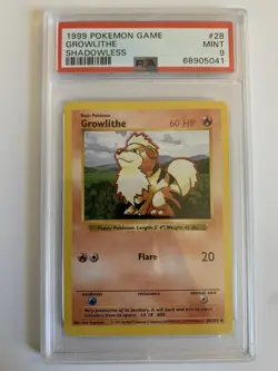1999 Pokemon Base Set Growlithe Shadowless Graded PSA 9 - Image 1