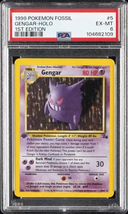 1999 POKEMON FOSSIL 1ST ED #5 GENGAR-HOLO PSA 6 - Image 1