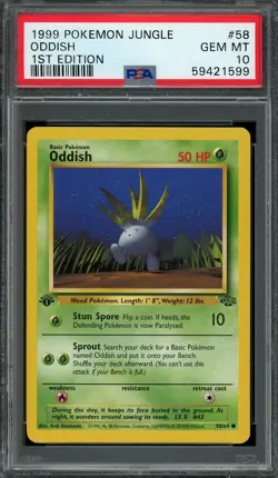 Oddish Pokemon 1999 Jungle 1st Edition Common 58/64 WOTC PSA 10 GEM MT - Image 1