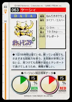 Abra No. 063 Red Bandai Carddass Series 1-2 R Pokemon Japanese Near Mint - Image 2