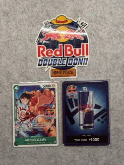 SEALED One Piece TCG Red Bull Double Don Set + Monkey D. Luffy Promo + Sticker - Image 1
