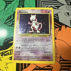 Pokemon Base Set Mewtwo Holo Rare Card 10/102 Unlimited HP Crease - Image 1