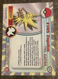 Pokemon 2000 TCG #145 Zapdos Topps Series 3 Animation Edition Blue Logo LP/EX!! - Image 2