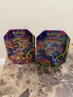 Pokemon TCG Mega Charizard X and Y ex Tins Sealed In Hand - Image 1
