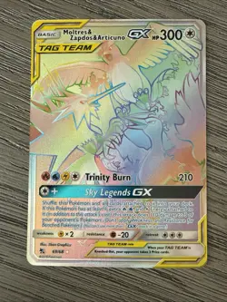 Pokemon TCG Moltres & Zapdos & Articuno GX 69/68 Hidden Fates Secret Rare Holo - Image 1