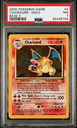 2000 POKEMON GAME BASE II #4 CHARIZARD-HOLO BASE II PSA 7 - Image 1