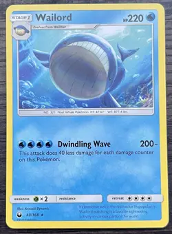 Wailord 40/168 Pokemon TCG Sun & Moon Celestial Storm Rare Non Holo LP - Image 1