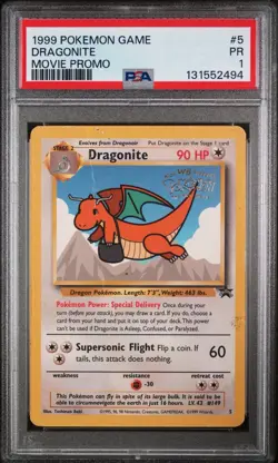1999 POKEMON GAME MOVIE PROMO WB #5 DRAGONITE PSA 1 - Image 1