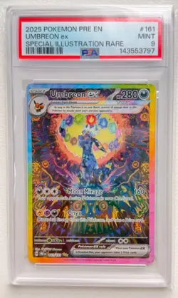 PSA 9 PRE EN UMBREON EX #161 PRISMATIC EVOLUTIONS POKEMON RARE ILLUSTRATION 2025 - Image 3