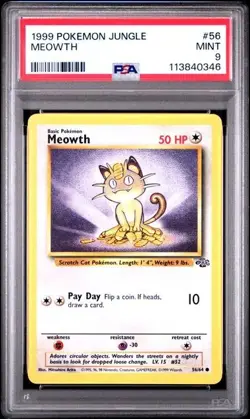 Pokemon TCG Meowth 56/64 Common Regular Unlimited Jungle 1999 PSA 9 English - Image 1
