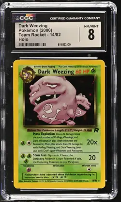 CGC 8 Dark Weezing 2000 Team Rocket 14/82 Holo Pokemon Card - Image 1