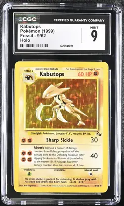 CGC 9 MINT Kabutops 1999 Fossil 9/62 Holo Pokemon Card - Image 1