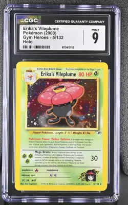 CGC 9 MINT Erika's Vileplume 2000 Gym Heroes 5/132 Holo SWIRL Pokemon Card - Image 1