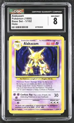 CGC 8 Alakazam 1999 Base Set 1/102 Holo Pokemon Card - Image 1