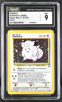 CGC 9 MINT Clefairy 2000 Base Set 2 6/130 Holo SWIRL Pokemon Card - Image 1