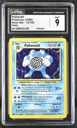 CGC 9 MINT Poliwrath 1999 Base Set 13/102 Holo Pokemon Card - Image 1