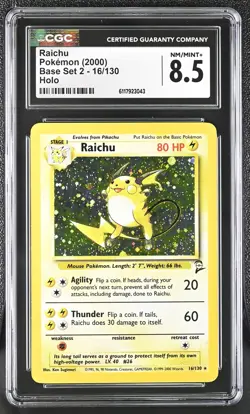 CGC 8.5 Raichu 2000 Base Set 2 16/130 Holo Pokemon Card - Image 1