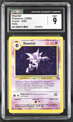 CGC 9 MINT Haunter 1999 Fossil 6/62 Holo Pokemon Card - Image 1