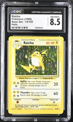 CGC 8.5 Raichu 1999 Base Set 14/102 Holo Pokemon Card - Image 1