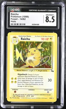 CGC 8.5 Raichu 1999 Fossil 14/62 Holo Pokemon Card - Image 1