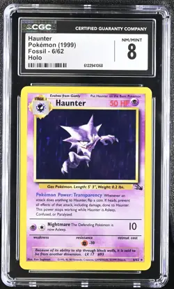 CGC 8 Haunter 1999 Fossil 6/62 Holo Pokemon Card - Image 1