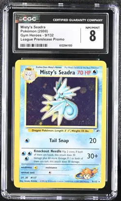 CGC 8 Misty's Seadra 2000 Gym Heroes 9/132 Prerelease Holo Pokemon Card - Image 1