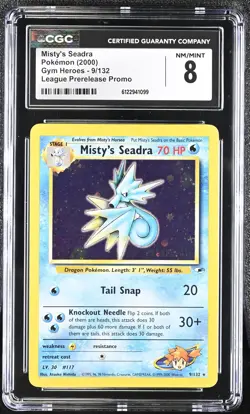 CGC 8 Misty's Seadra 2000 Gym Heroes 9/132 Prerelease Holo Pokemon Card - Image 1