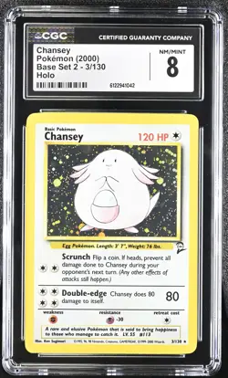 CGC 8 Chansey 2000 Base Set 2 3/130 Holo Pokemon Card - Image 1