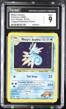 CGC 9 MINT Misty's Seadra 2000 Gym Heroes 9/132 Prerelease Holo Pokemon Card - Image 1