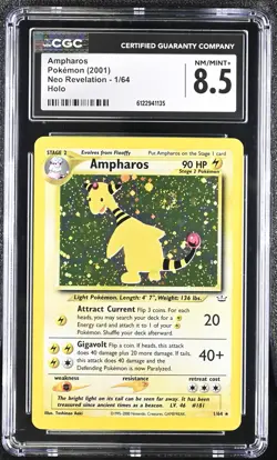 CGC 8.5 Ampharos 2001 Neo Revelation 1/64 Holo SWIRL Pokemon Card - Image 1