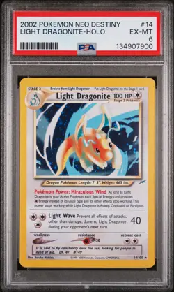 2002 POKEMON NEO DESTINY #14 LIGHT DRAGONITE-HOLO PSA 6 - Image 1