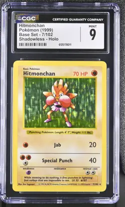 POKEMON 1999 BASE SET HITMONCHAN #7 SHADOWLESS VINTAGE HOLO ⭐CGC 9 MINT⭐ - Image 1