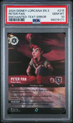 PSA 10 - Peter Pan 215/204 Enchanted - Disney Lorcana MISPRINT TEXT ERROR - Image 1