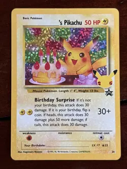 Pokemon Celebrations Happy Birthday Pikachu 24 Holo Classic Collection LP - Image 1