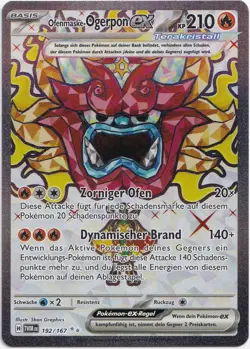 Pokemon Ofenmaske-Ogerpon ex Full Art Maskerade im Zwielicht 192/167 NM DE - Image 1