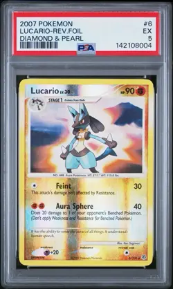 2007 POKEMON DIAMOND & PEARL LUCARIO-REVERSE FOIL 6 PSA 5 - Image 1
