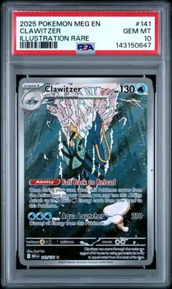 2025 Pokemon Mega Evolution Clawitzer Illustration Rare PSA 10 Graded card - Image 1