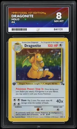 Ace 8 1st Edition Fossil Dragonite 4/62 Holo Rare Graded Pokemon Card - Image 1
