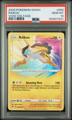 2021 Pokemon Vivid Voltage 050/185 Raikou Amazing Rare Holo PSA 10 Graded QTY - Image 1