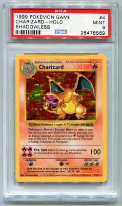 1999 Pokemon Base Set Shadowless Holo Charizard #4 PSA 9 MINT - Image 1