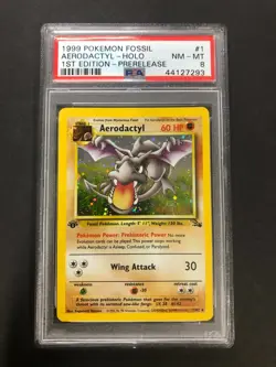 1999 Pokemon Fossil Aerodactyl Holo PSA 8 First 1st Edition PreRelease Card 1/62 - Image 1