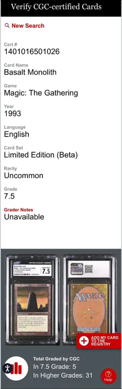 1993 MTG BETA CGC 7.5 NM+ Basalt Monolith - Image 3