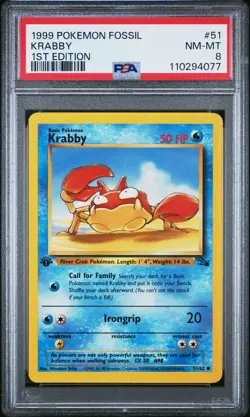 PSA 8 Krabby 51/62 Fossil 1st Edition Regular Pokemon Vintage - Image 1